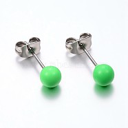 304 Stainless Steel Spray Painted Stud Earrings, Round, Light Green, 17x6mm, Pin: 0.8mm, 12pairs/card(EJEW-H353-07-A)