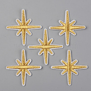 Computerized Embroidery Cloth Iron on/Sew on Patches, Appliques, Costume Accessories, Eight Pointed Star, Gold, 50x49x2mm(DIY-S040-023B)