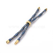 Nylon Cord Silder Bracelets, for Connector Charm Bracelet Making, with Rack Plating Golden Brass Findings, Long-Lasting Plated, Cadmium Free & Lead Free, Steel Blue, 8-5/8~9 inch(22~22.8cm), 0.3cm, Hole: 2.6mm(MAK-C003-03G-17)