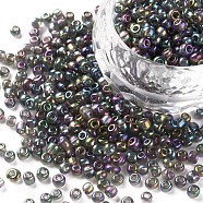 8/0 Round Glass Seed Beads, Transparent Colours Rainbow, Round Hole, Dark Gray, 8/0, 3mm, Hole: 1mm, about 1111pcs/50g, 50g/bag, 18bags/2pounds(SEED-US0003-3mm-172)