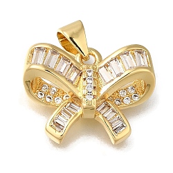 Rack Plating Brass Micro Pave Cubic Zirconia Charms, Long-Lasting Plated, Cadmium Free & Lead Free, Bowknot Charms, Real 18K Gold Plated, 13.5x18.5x6mm, Hole: 3.5x4mm(KK-G500-03B-G)