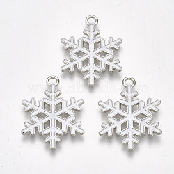 Alloy Pendants, Cadmium Free & Lead Free, with Enamel, Christmas, Snowflake, Platinum, White, 25x19x1.5mm, Hole: 2mm(ENAM-S115-067)