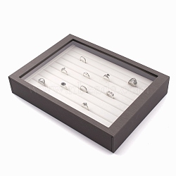 Wooden Jewelry Presentation Boxes, Covered with PU Leather, Organic Glass and Magnetic Stripe, Rectangle, Gray, 305x223x53mm(ODIS-P003-05)