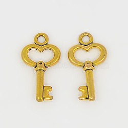 Gifts Ideas for Her Tibetan Style Alloy Charms, Lead Free and Cadmium Free, Skeleton Key, Antique Golden, 15.5x9x2.5mm, Hole: 1mm(GLF11975Y)