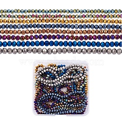 16 Strands 8 Colors Electroplate Transparent Glass Beads Strands, Full Plated, Faceted, Rondelle, Mixed Color, 6x5mm, Hole: 1mm, about 92~94pcs/strand, 17~17.5 inch(42.5~43.75cm), 2 strands/color(EGLA-CD0001-04)
