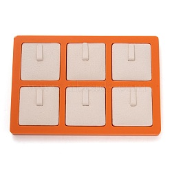 Resin Artificial Marble Finger Rings Display Tray, with 6 Grids PU Leather Holder, Jewelry Storage Box, Rectangle, Antique White, 15.5x10.5x1.4cm, Square: 42.5x42mm(AJEW-I048-01)