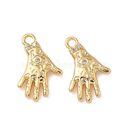 Brass Micro Pave Clear Cubic Zirconia Charms, Hand with Evil Eye, Nickel Free, Real 18K Gold Plated, 13.5x9x2mm, Hole: 1.2mm(KK-B160-28G)