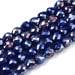 Opaque Glass Beads Strands, AB Color Plated, Faceted, Teardrop, Medium Blue, 4.5x4.5mm, Hole: 1mm, about 99~101pcs/strand, 17.64 inch~18.03 inch(44.8cm~45.8cm)(EGLA-T008-16B)