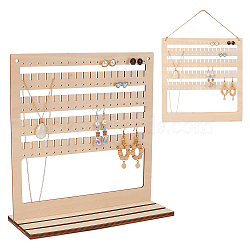 Assembled Wooden Wall Mounted Earring Display Racks, Jewelry Organizer Hanging Holder for Earring Necklace Bracelet Storage, with Hemp Rope, Bisque, 25x10x26cm(EDIS-WH0040-01)