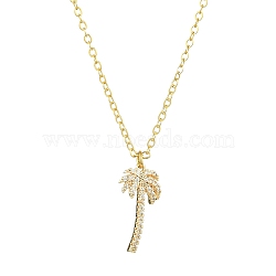 Brass Cubic Zirconia Charms Necklace for Women, Cable Chain Necklaces, Coconut Tree, Golden, 15.63 inch(397mm)(NJEW-JN04926)