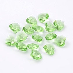 Romantic Valentines Ideas Glass Charms, Faceted Heart Charm, Light Green, 10x10x5mm, Hole: 1mm(X-G030V10mm-10)