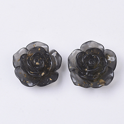 Translucent Resin Cabochons, with Gold Foil Inside, Flower, Black, 22x22.5x10mm(X-RESI-S364-45A)