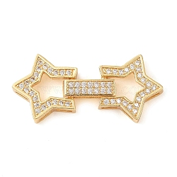 Rack Plating Brass Micro Pave Clear Cubic Zirconia Fold Over Clasps, Long-Lasting Plated, Lead Free & Cadmium Free, Star, Golden, 30x13x4mm(KK-S384-05G)