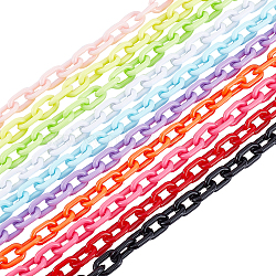Elite 10 Strands 10 Colors Handmade Opaque Acrylic Cable Chains, Mixed Color, Link: 15x9x3mm, 39.37 inch(1m)/strand, 1strand/color(AJEW-PH0003-94)