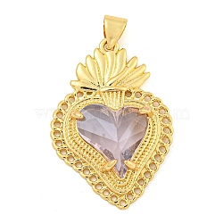 Rack Plating Brass Pendants, with Glass, Long-Lasting Plated, Cadmium Free & Lead Free, Strawberry Charms, Lilac, 30x21x6.5mm, Hole: 4x3.5mm(ZIRC-L100-163G-04)