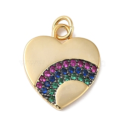 Rack Plating Brass Cubic Zirconia Pendants, with Jump Ring, Long-Lasting Plated, Lead Free & Cadmium Free, Heart, Colorful, Real 16K Gold Plated, 18x15.5x2mm, Hole: 3mm(KK-B092-02G)