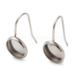 304 Stainless Steel Earring Hooks, Earring Settings, Flat Round, Stainless Steel Color, 21 Gauge, 19x10mm, Pin: 0.7mm, Tray: 8mm(STAS-R123-16A-P)