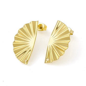 304 Stainless Steel Stud Earrings Finding, Half Round, with Hole, Golden, 25x12.5mm, Hole: 1.2mm, Pin: 0.8mm