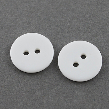 Acrylic Shirt Buttons, 2-Hole, Dyed, Flat Round, White, 15x1.5mm, Hole: 2mm