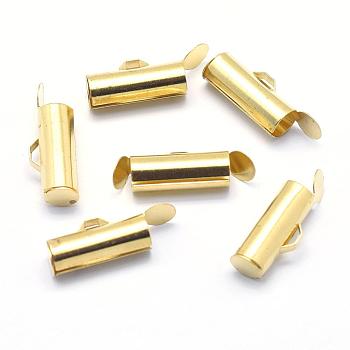 Brass Cord Ends, for Ball Chain, Slide On End Clasp Tubes, Slider End Caps, Lead Free & Cadmium Free & Nickel Free, Raw(Unplated), 14x4.5mm, Hole: 1x2.5mm,Inner Diameter: 3.7mm