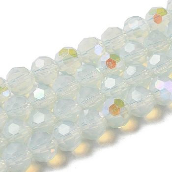 Imitation Jade Glass Beads Strands, Faceted, Round, WhiteSmoke, 8x7~7.5mm, Hole: 1.2mm, about 65~67pcs/strand, 19.49~19.69''(49.5~50cm)