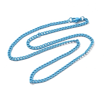 Spray Painted 201 Stainless Steel Curb Chain Necklaces, with Lobster Claw Clasp, Deep Sky Blue, 17-3/4 inch(45.3cm)