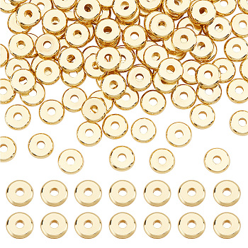 Elite 150Pcs Brass Spacer Beads, Nickel Free, Flat Round, Real 18K Gold Plated, 7x1.5mm, Hole: 2mm