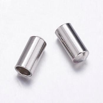 304 Stainless Steel Cord Ends, End Caps, Column, Stainless Steel Color, 8x4mm, Inner Diameter: 3mm
