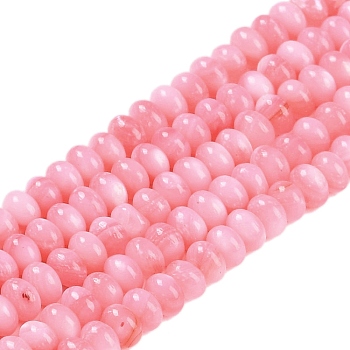 Natural Freshwater Shell Beads Strands, Dyed, Rondelle, Pink, 5x3mm, Hole: 0.6mm, about 87~89pcs/strand, 14.57~14.69''(37~37.3cm)