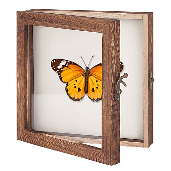 Wood Jewelry Presentation Boxes with White EVA Foam Mat Inside, Flap Cover Insect Specimen Display Case with Visible Acrylic Window, Square, Coconut Brown, 19.9x20x4.7cm