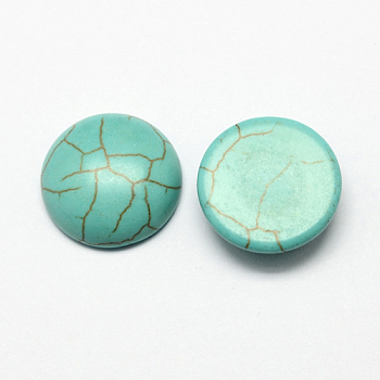 Craft Findings Dyed Synthetic Turquoise Flat Back Dome Cabochons, Half Round, Dark Cyan, 18x6mm