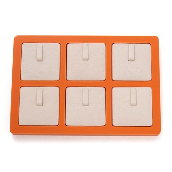 Resin Artificial Marble Finger Rings Display Tray, with 6 Grids PU Leather Holder, Jewelry Storage Box, Rectangle, Antique White, 15.5x10.5x1.4cm, Square: 42.5x42mm