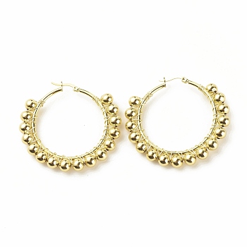 Real 18K Gold Plated Big Circle Big Circle Hoop Earrings, Round Beads Wire Wrap Hoop Earrings for Women, Gold, 48x51x6mm, Pin: 1.4x0.4mm