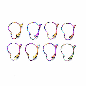 304 Stainless Steel Leverback Earring Findings, Ear Wire, Rainbow Color, 19x16x2.5mm, Hole: 1.4mm, Pin: 0.8mm