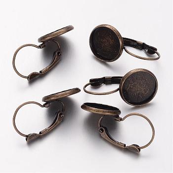 Antique Bronze Tone Brass Leverback Earring Findings fit for Domed Cabochons, Lead Free & Cadmium Free & Nickel Free, Size: about 14mm wide, 25mm long, 12mm inner diameter