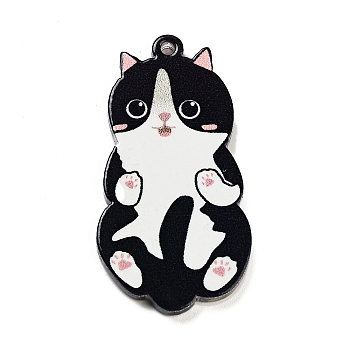 Acrylic Pendants, Cat Theme, Black, 38x20x2.2mm, Hole: 1.8mm