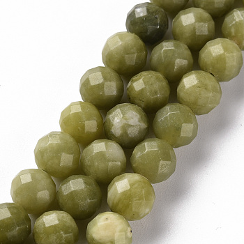 Natural Canada Jade Beads Strands, Round, Faceted, 8mm, Hole: 1.2mm, about 47pcs/strand, 14.57 inch(37cm)