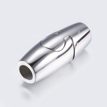 304 Stainless Steel Magnetic Clasps with Glue-in Ends, Column, Smooth, Stainless Steel Color, 21.5x8mm, Hole: 4mm