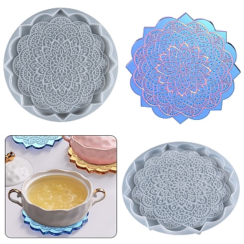 DIY Cup Mat Silicone Molds, Resin Casting Pendant Molds, For UV Resin, Epoxy Resin Molds Making, Round with Mandala Pattern, White, 205x10.5mm, Inner Diameter: 190x200mm