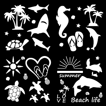 4Pcs 4 Styles PET Waterproof Self-adhesive Car Stickers, Reflective Decals for Car, Motorcycle Decoration, Silver, Sea Animals, 200x200mm, 4 styles, 1pc/styles, 4pcs/set