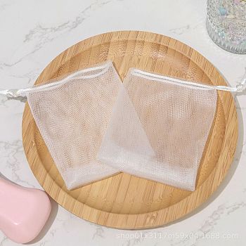 PE Foaming Nets, Soap Saver Mesh Bag, Double Layer Bubble Foam Nets, for Body Facial Cleaning, White, 11x9cm