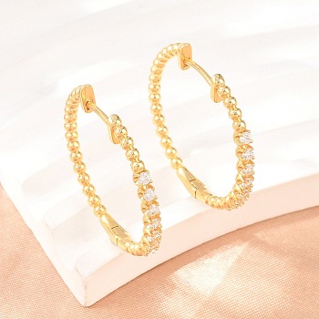 Brass Micro Pave Cubic Zirconia Hoop Earrings, Cadmium Free & Lead Free, Long-Lasting Plated, Rack Plating, Ring, Real 18K Gold Plated, Clear, 29.5x3mm
