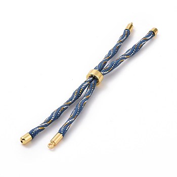 Nylon Cord Silder Bracelets, for Connector Charm Bracelet Making, with Rack Plating Golden Brass Findings, Long-Lasting Plated, Cadmium Free & Lead Free, Steel Blue, 8-5/8~9 inch(22~22.8cm), 0.3cm, Hole: 2.6mm