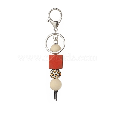 Porte-clés pendentif en perles de bois naturel teint(KEYC-JKC00440)-3