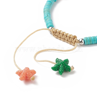 Dyed Synthetic Turquoise(Dyed) Heishi Beaded Bracelets with Dyed Synthetic Coral Starfish(BJEW-JB09194-01)-5