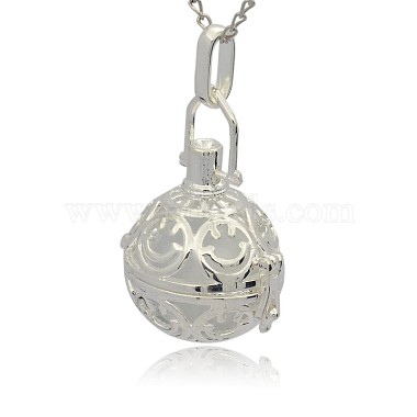 Silver Color Plated Brass Hollow Round Cage Pendants(KK-J216-12S)-2