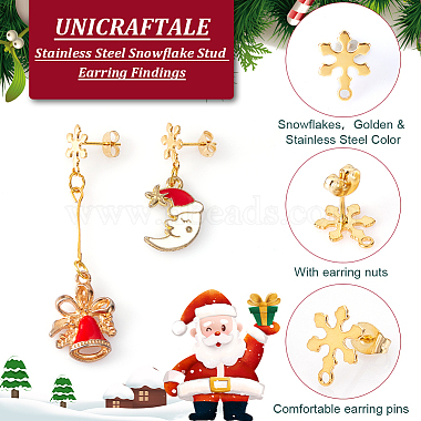 Unicraftale 40Pcs 2 Colors 201 Stainless Steel Snowflake Stud Earring Findings(STAS-UN0047-60)-5