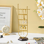 24-Hole Iron Jewelry Display Stands, 8-Hook Marble Print Hexagon Plastic Base Jewelry Organizer Holder, for Necklace, Bracelet Display, Home Decorations, Golden, Finished Product: 9.1x15x38cm(X1-ODIS-F001-06G)