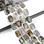 Natural Labradorite Beads Strands, Rectangle, Faceted, with Seed Beads, 11.5~12x8x4~5mm, Hole: 0.9mm, about 26~27pcs/strand, 14.57~15.08''(37~38.3cm)(G-T139-75)