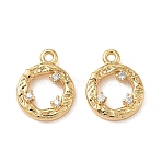 Brass Micro Pave Clear Cubic Zirconia Charms, Wreath, Nickel Free, Real 18K Gold Plated, 14x11x2.5mm, Hole: 1.4mm(KK-B160-18G)
